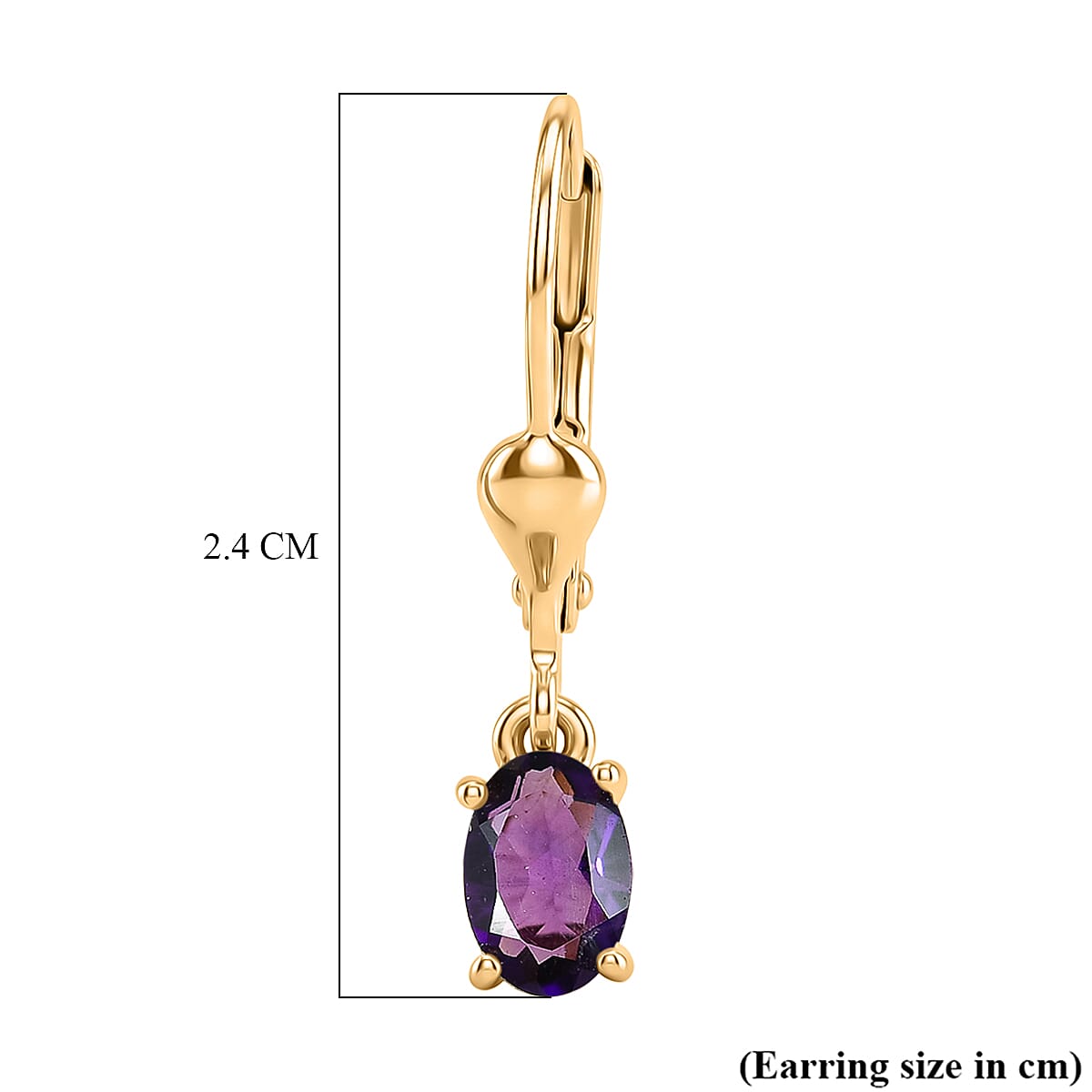 Royal Bali Collection - D'Joy African Amethyst Solitaire Lever Back Earring in 18K Vermeil Yellow Gold Plated Sterling Silver
