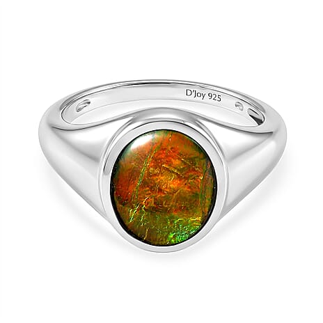 D'Joy - Ammolite Solitaire Ring in Rhodium Overlay Sterling Silver 2.54 Ct.