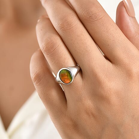 D'Joy - Ammolite Solitaire Ring in Rhodium Overlay Sterling Silver 2.54 Ct.