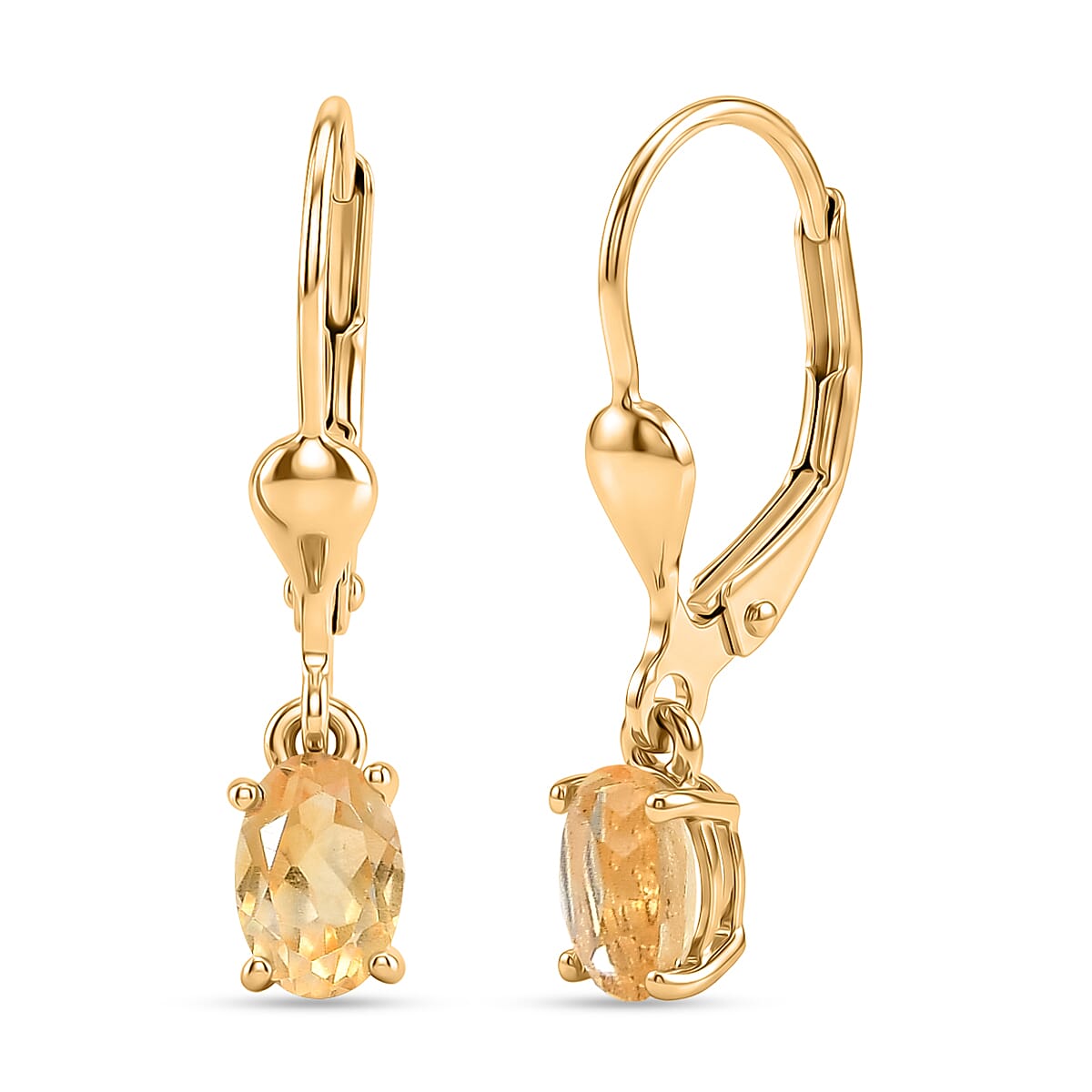 Royal Bali Collection - D'Joy Citrine Solitaire Lever Back Earring in 18K Vermeil Yellow Gold Plated Sterling Silver