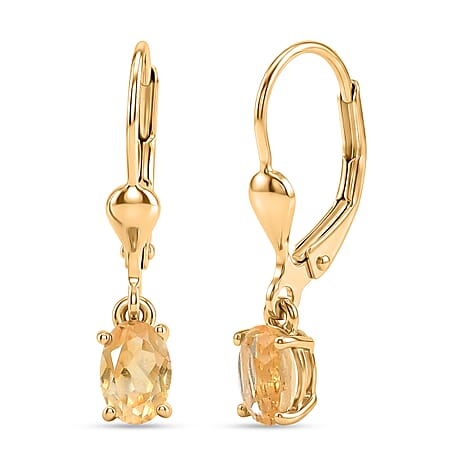 Royal Bali Collection - D'Joy Citrine Solitaire Lever Back Earring in 18K Vermeil Yellow Gold Plated Sterling Silver