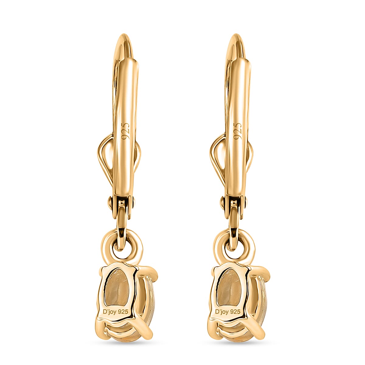 Royal Bali Collection - D'Joy Citrine Solitaire Lever Back Earring in 18K Vermeil Yellow Gold Plated Sterling Silver