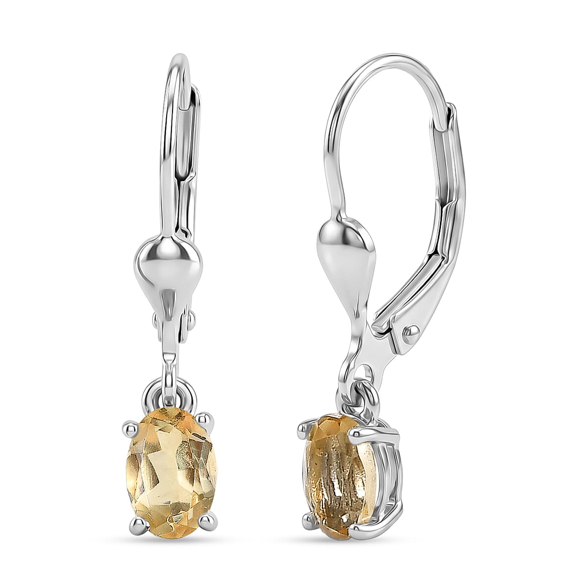 Royal Bali Collection - D'Joy Citrine Solitaire Lever Back Earring in Rhodium Overlay Sterling Silver