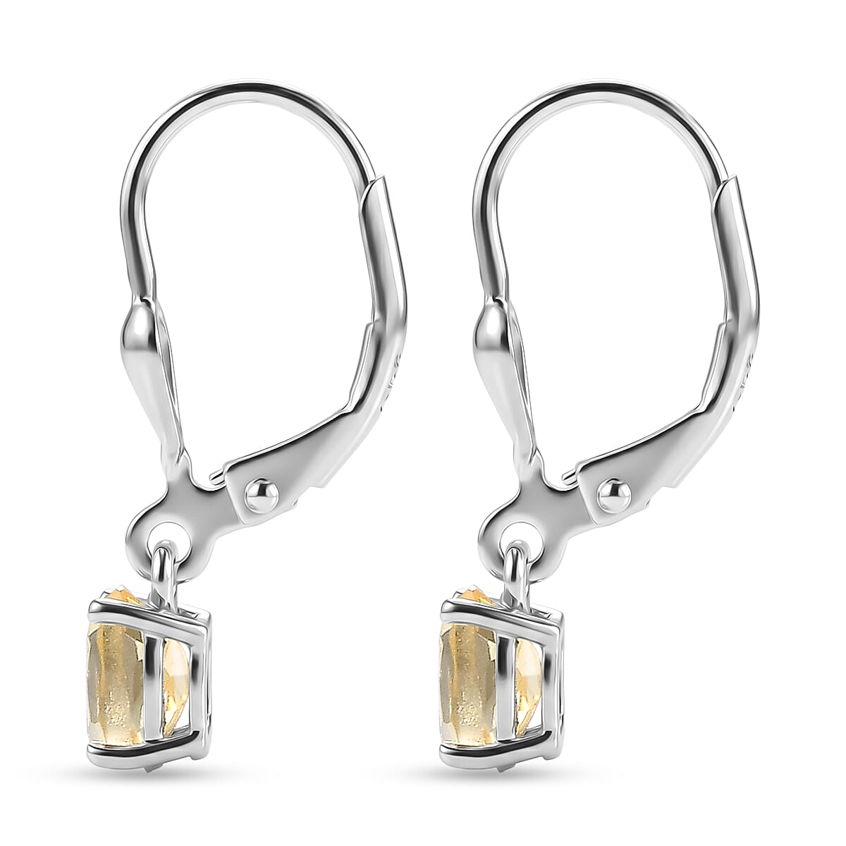 Royal Bali Collection - D'Joy Citrine Solitaire Lever Back Earring in Rhodium Overlay Sterling Silver