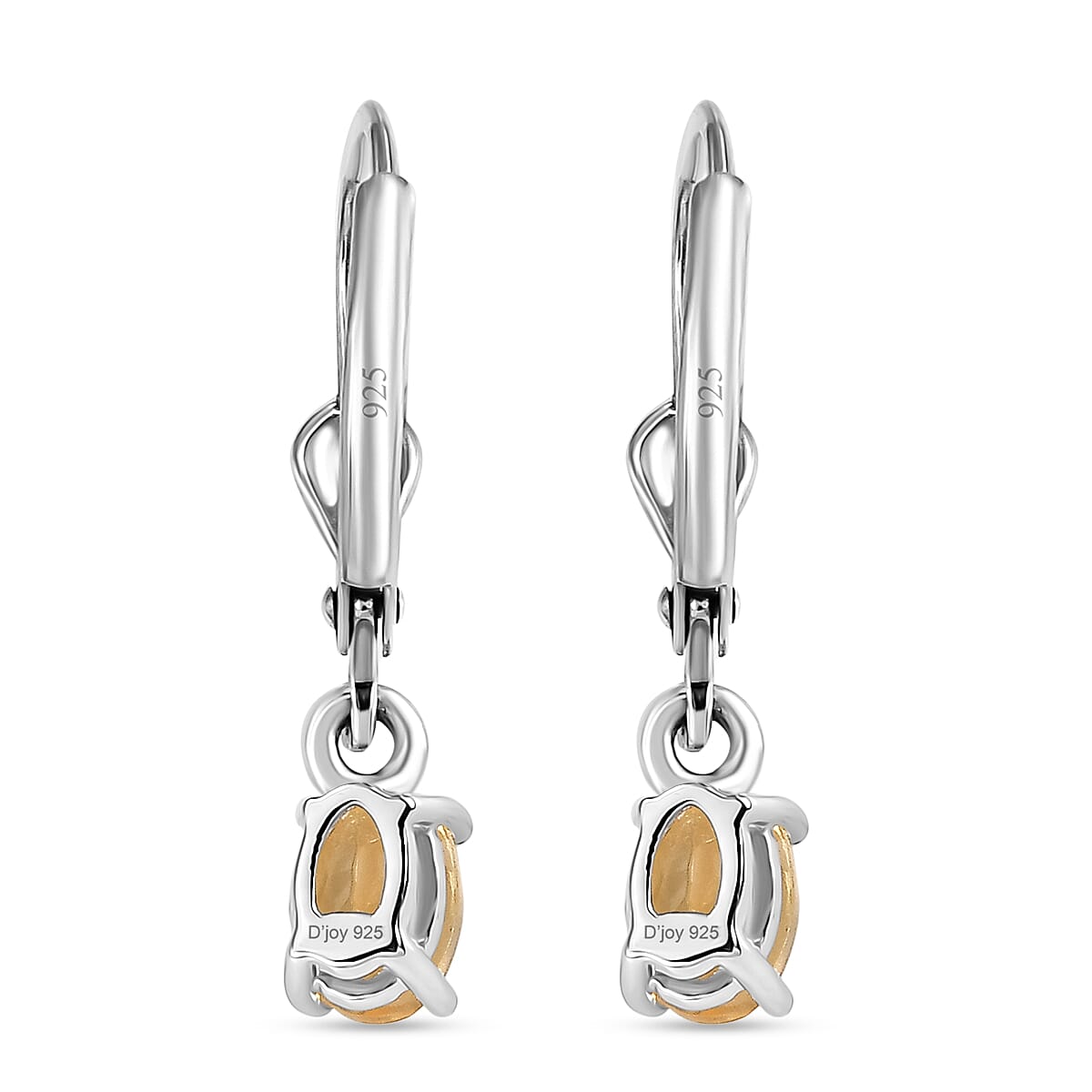 Royal Bali Collection - D'Joy Citrine Solitaire Lever Back Earring in Rhodium Overlay Sterling Silver