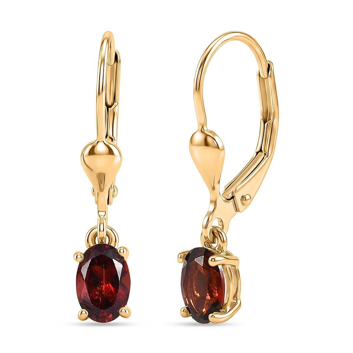 Royal Bali Collection - D'Joy Red Garnet Solitaire Lever Back Earring in 18K Vermeil Yellow Gold Plated Sterling Silver 1.17 Ct.