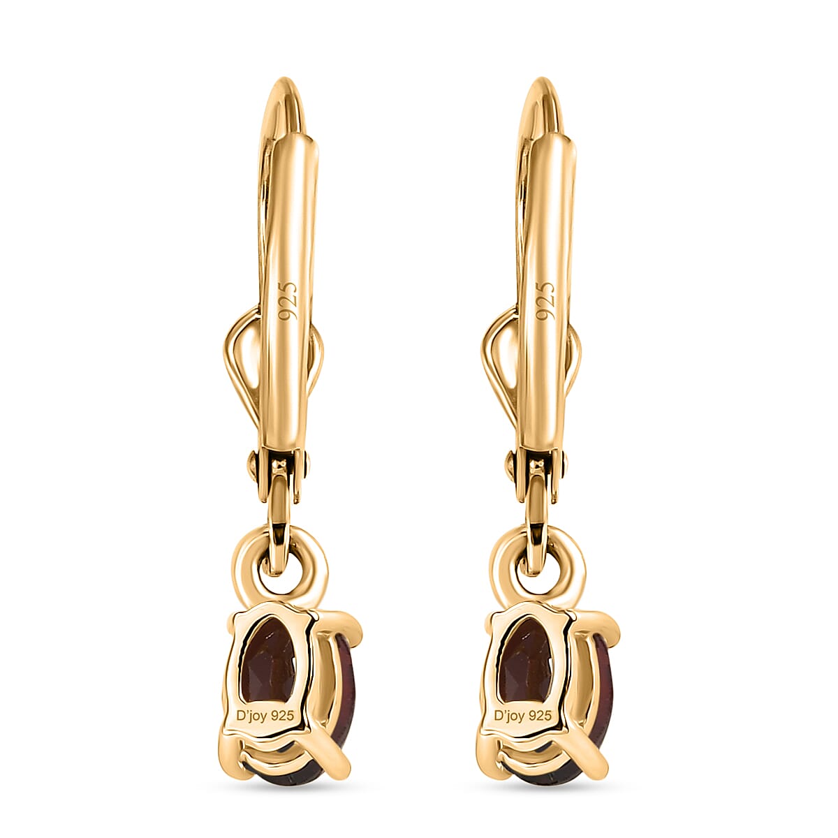 Royal Bali Collection - D'Joy Red Garnet Solitaire Lever Back Earring in 18K Vermeil Yellow Gold Plated Sterling Silver 1.17 Ct.