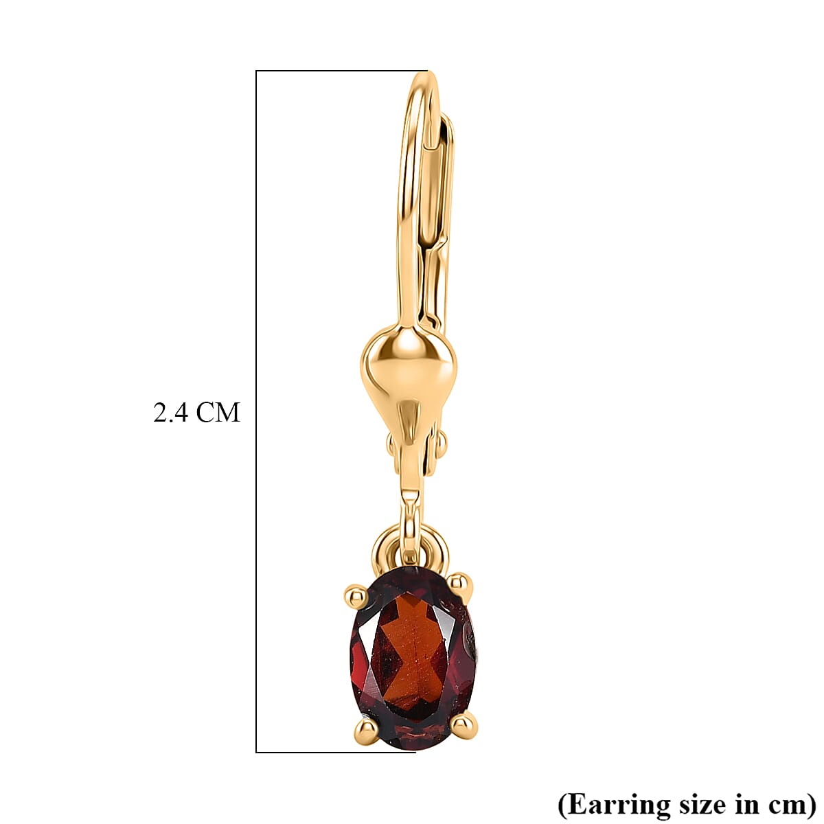 Royal Bali Collection - D'Joy Red Garnet Solitaire Lever Back Earring in 18K Vermeil Yellow Gold Plated Sterling Silver 1.17 Ct.