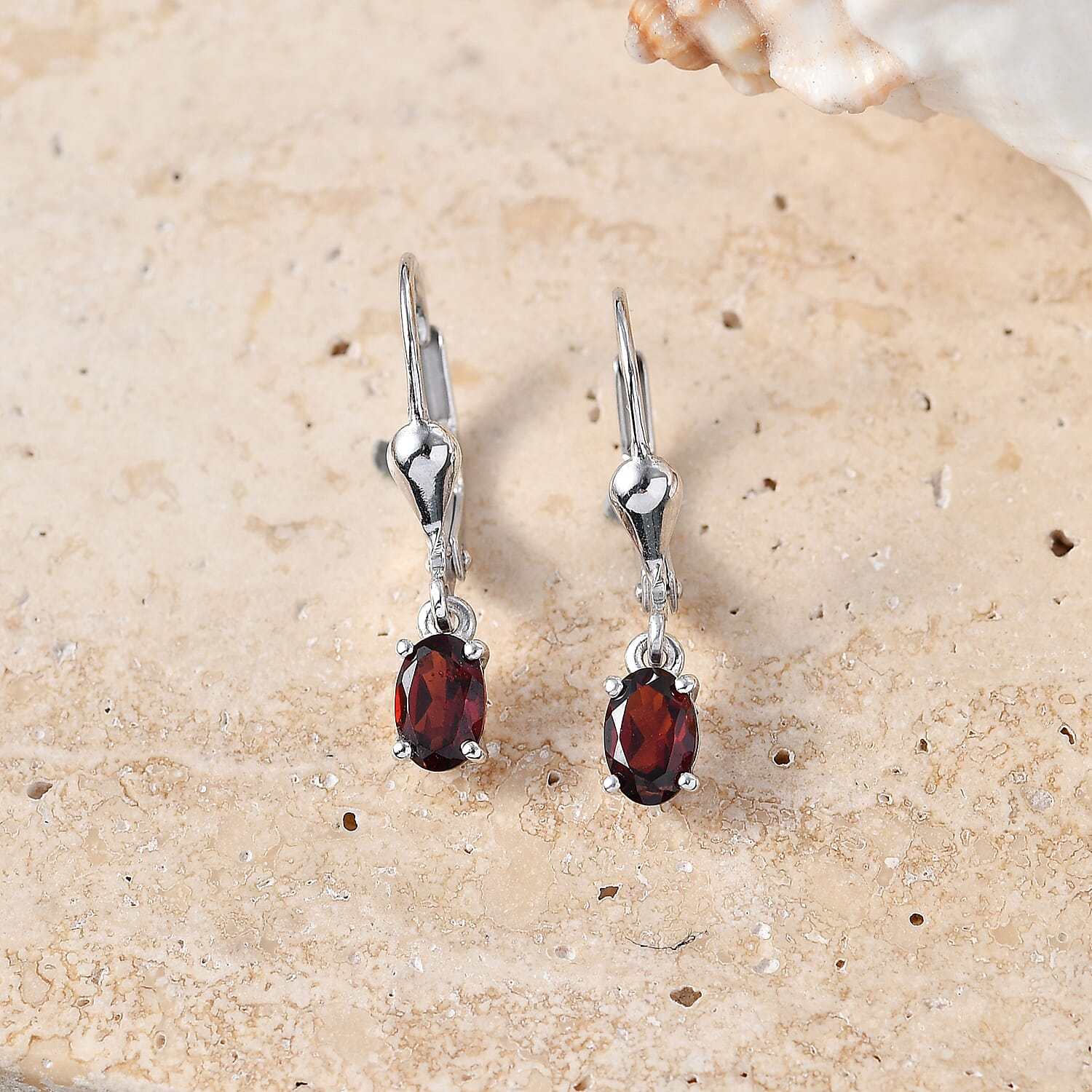 Royal Bali Collection - D'Joy Red Garnet Solitaire Lever Back Earring in Rhodium Overlay Sterling Silver 1.17 Ct.