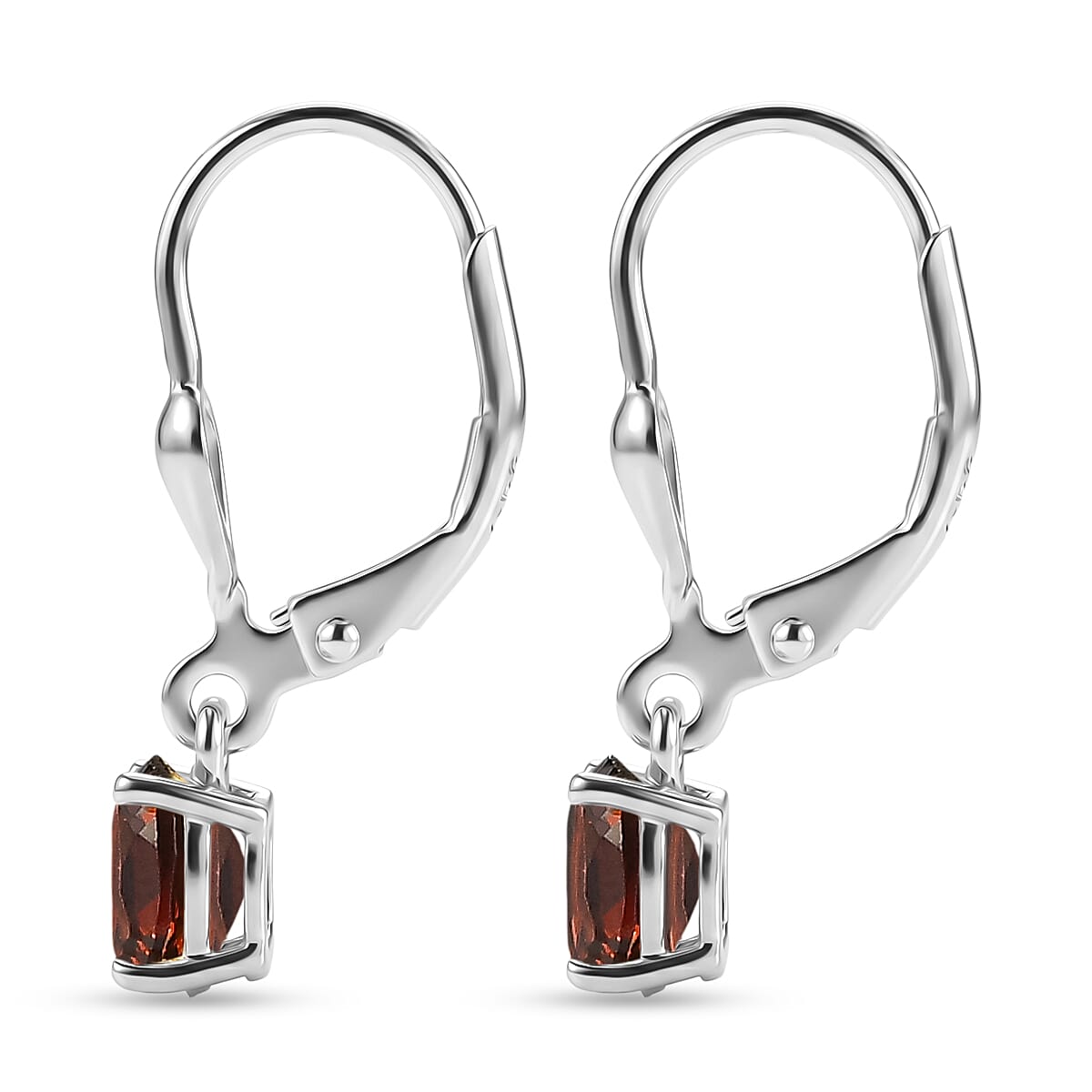 Royal Bali Collection - D'Joy Red Garnet Solitaire Lever Back Earring in Rhodium Overlay Sterling Silver 1.17 Ct.