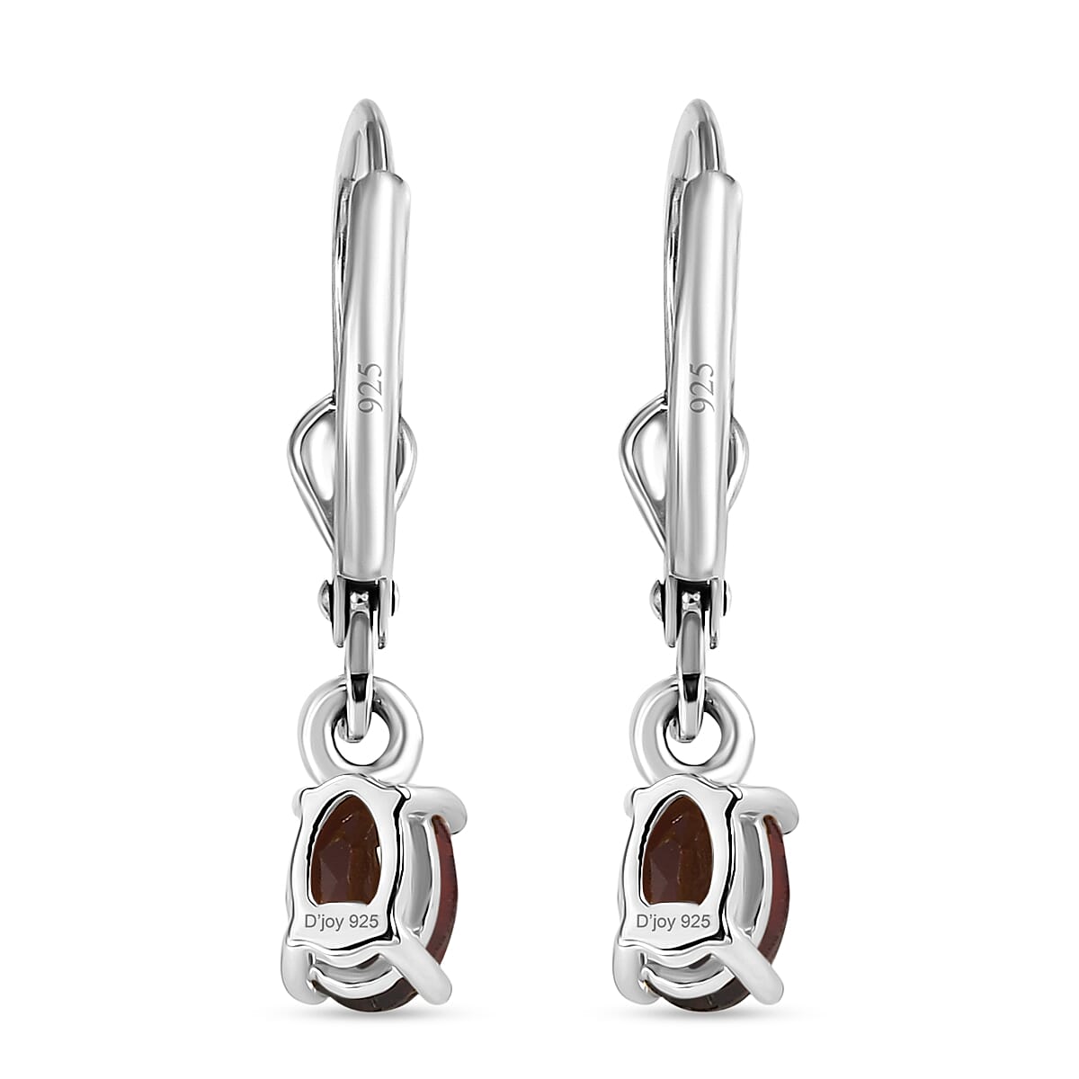 Royal Bali Collection - D'Joy Red Garnet Solitaire Lever Back Earring in Rhodium Overlay Sterling Silver 1.17 Ct.