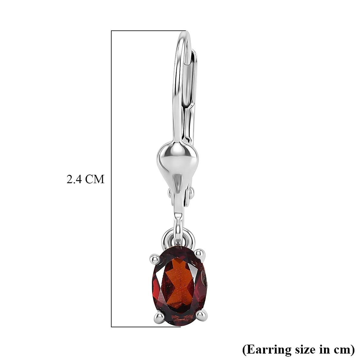 Royal Bali Collection - D'Joy Red Garnet Solitaire Lever Back Earring in Rhodium Overlay Sterling Silver 1.17 Ct.