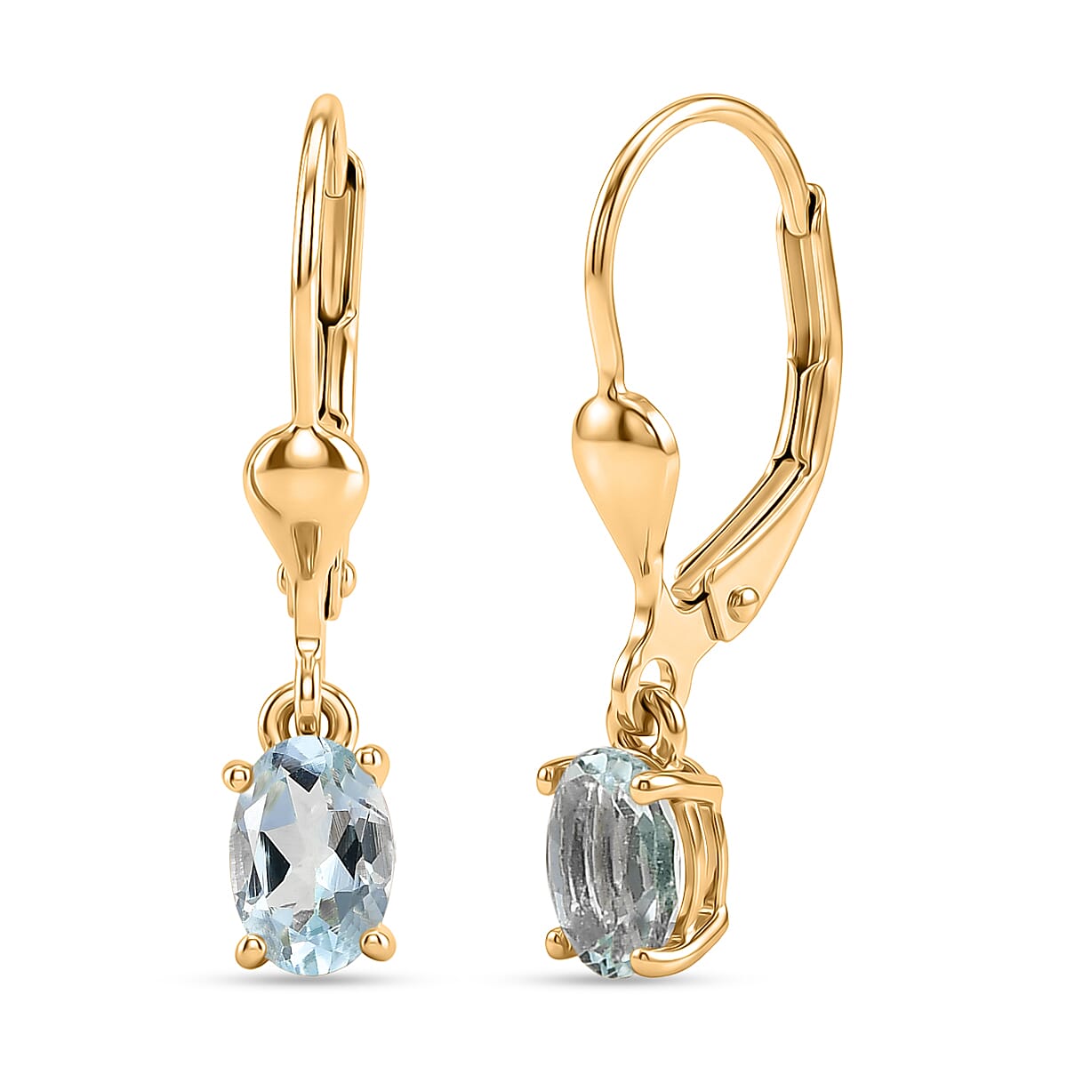 Royal Bali Collection - D'Joy Aquamarine Solitaire Lever Back Earring in 18K Vermeil Yellow Gold Plated Sterling Silver