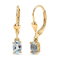 Royal Bali Collection - D'Joy Aquamarine Solitaire Lever Back Earring in 18K Vermeil Yellow Gold Plated Sterling Silver