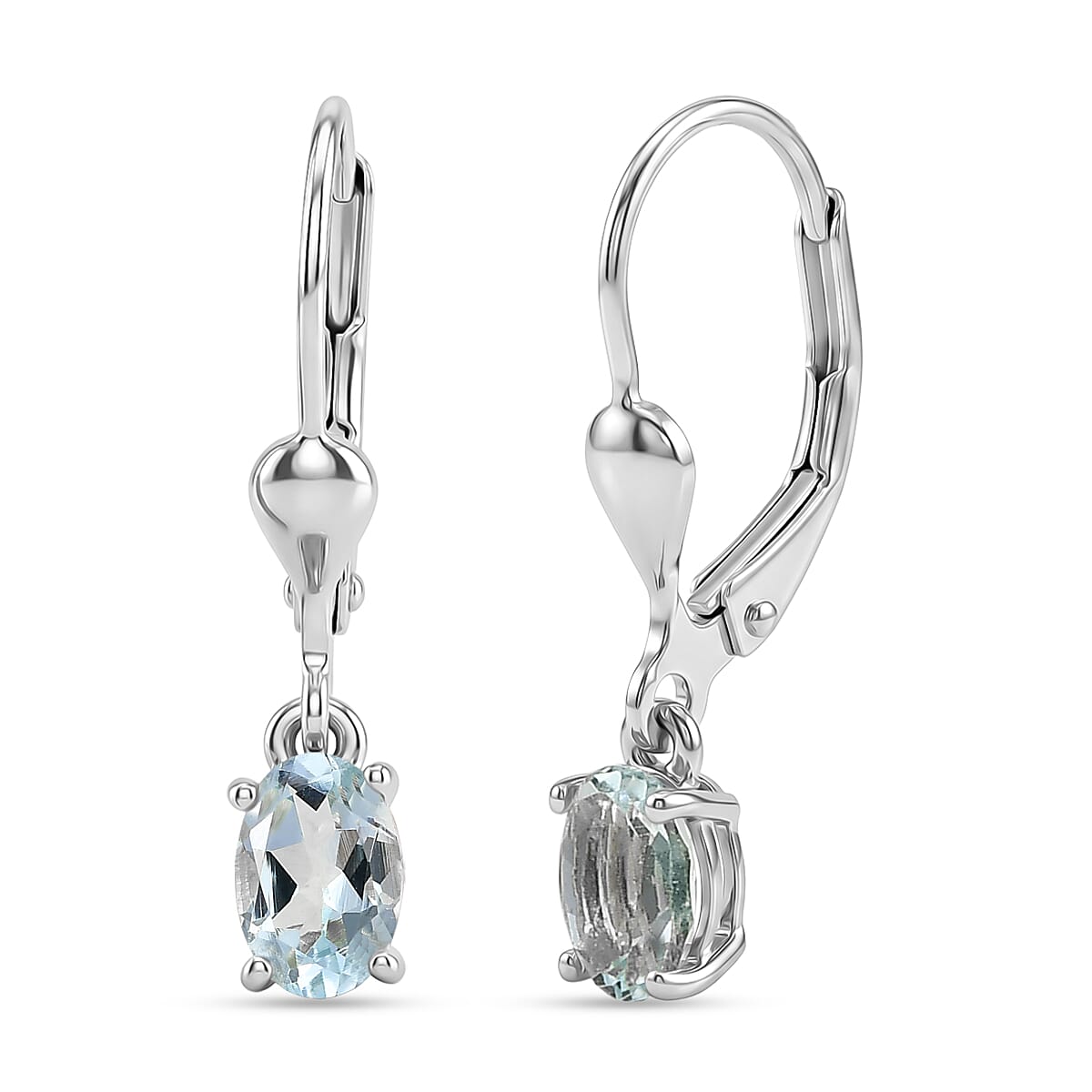 Royal Bali Collection - D'Joy Aquamarine Solitaire Lever Back Earring in Rhodium Overlay Sterling Silver