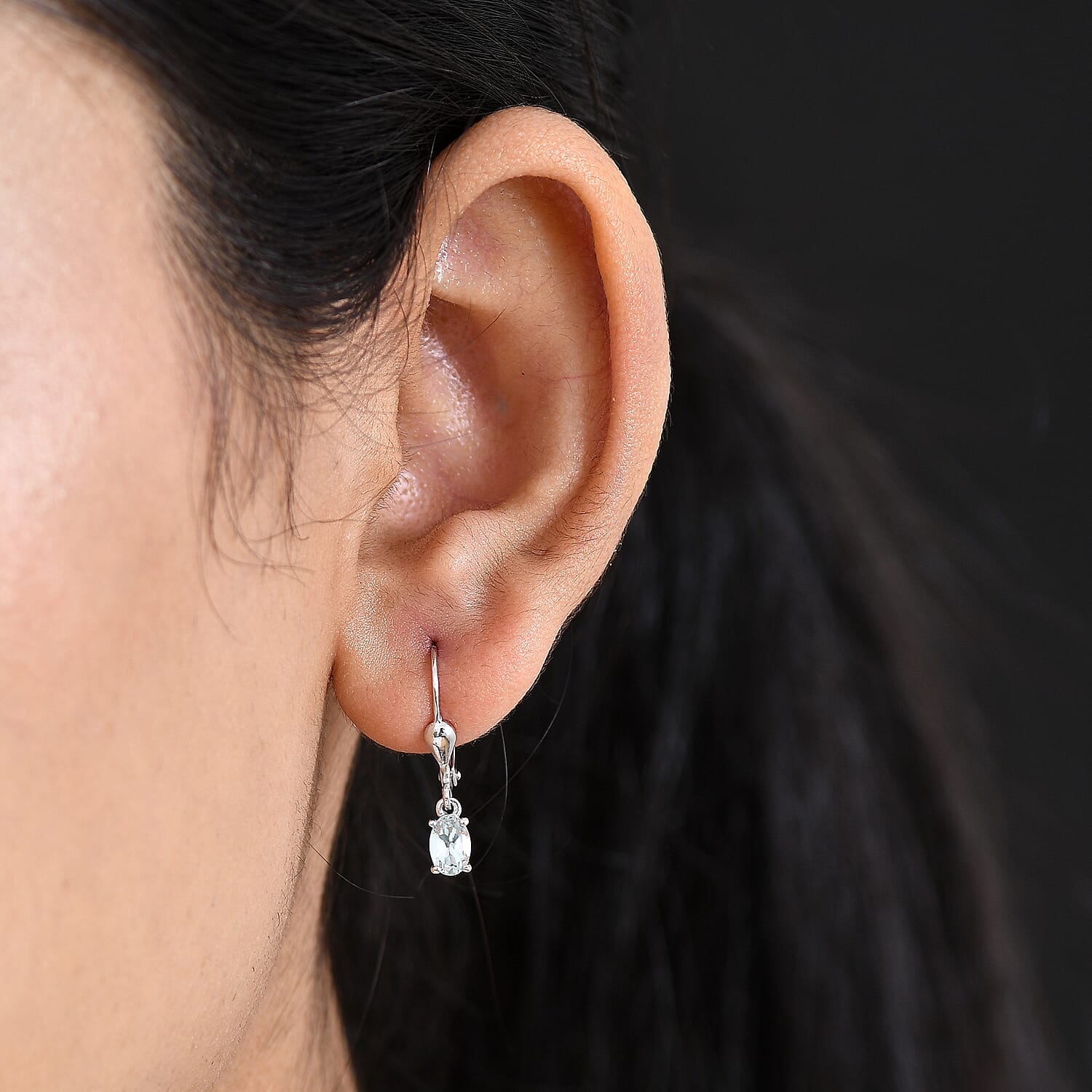 Royal Bali Collection - D'Joy Aquamarine Solitaire Lever Back Earring in Rhodium Overlay Sterling Silver