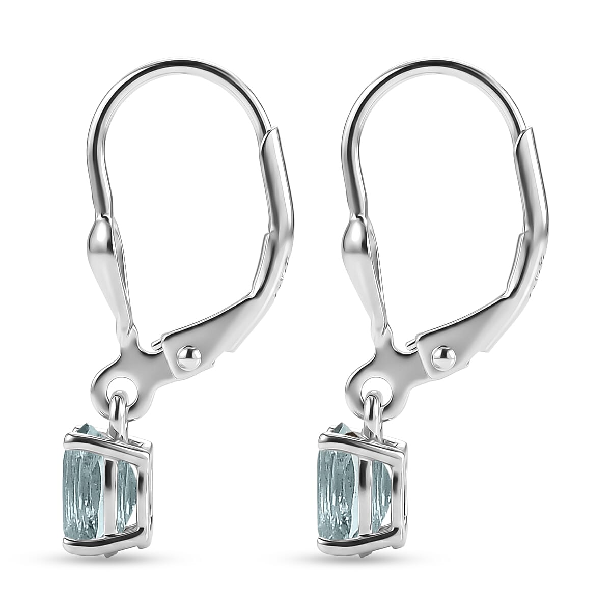 Royal Bali Collection - D'Joy Aquamarine Solitaire Lever Back Earring in Rhodium Overlay Sterling Silver