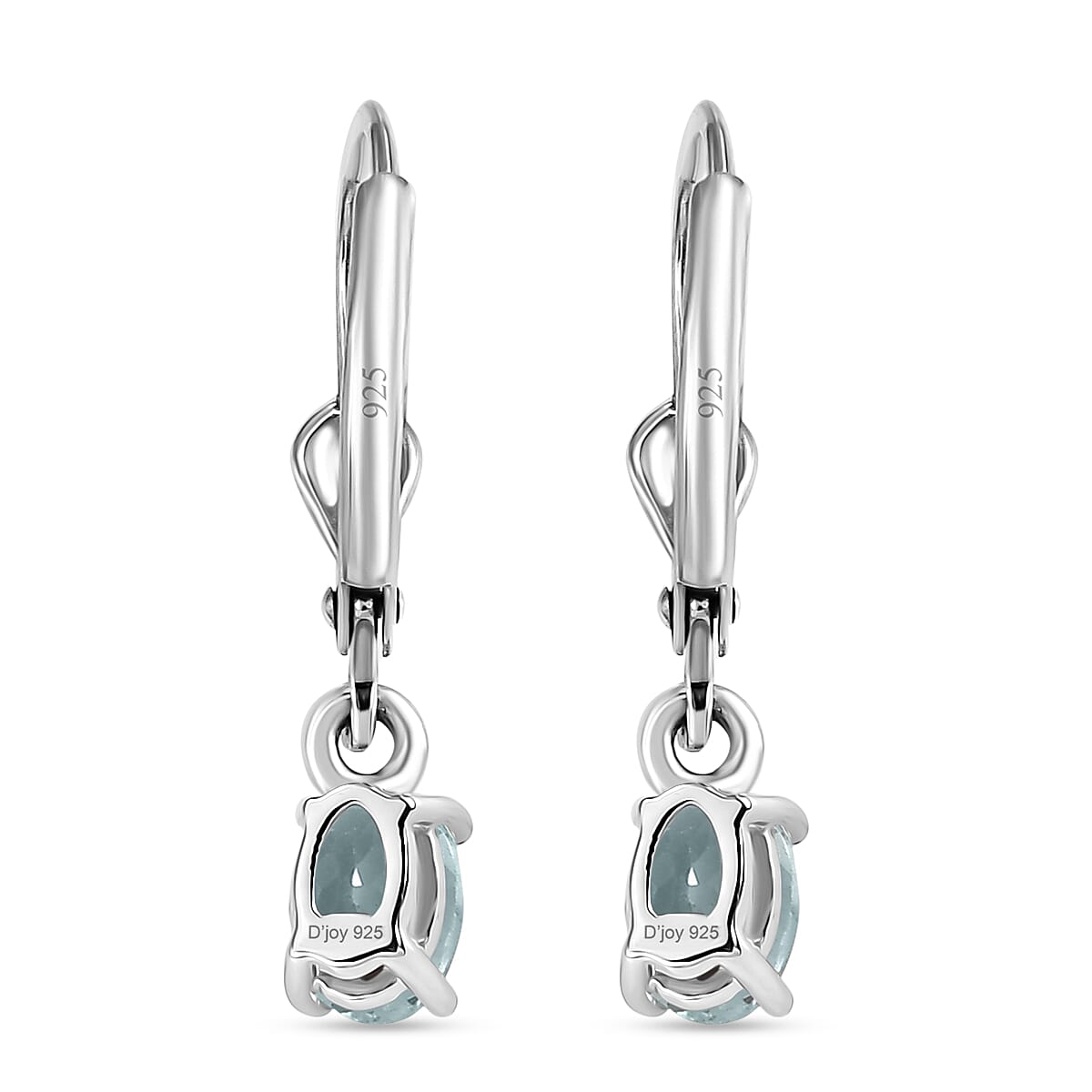 Royal Bali Collection - D'Joy Aquamarine Solitaire Lever Back Earring in Rhodium Overlay Sterling Silver