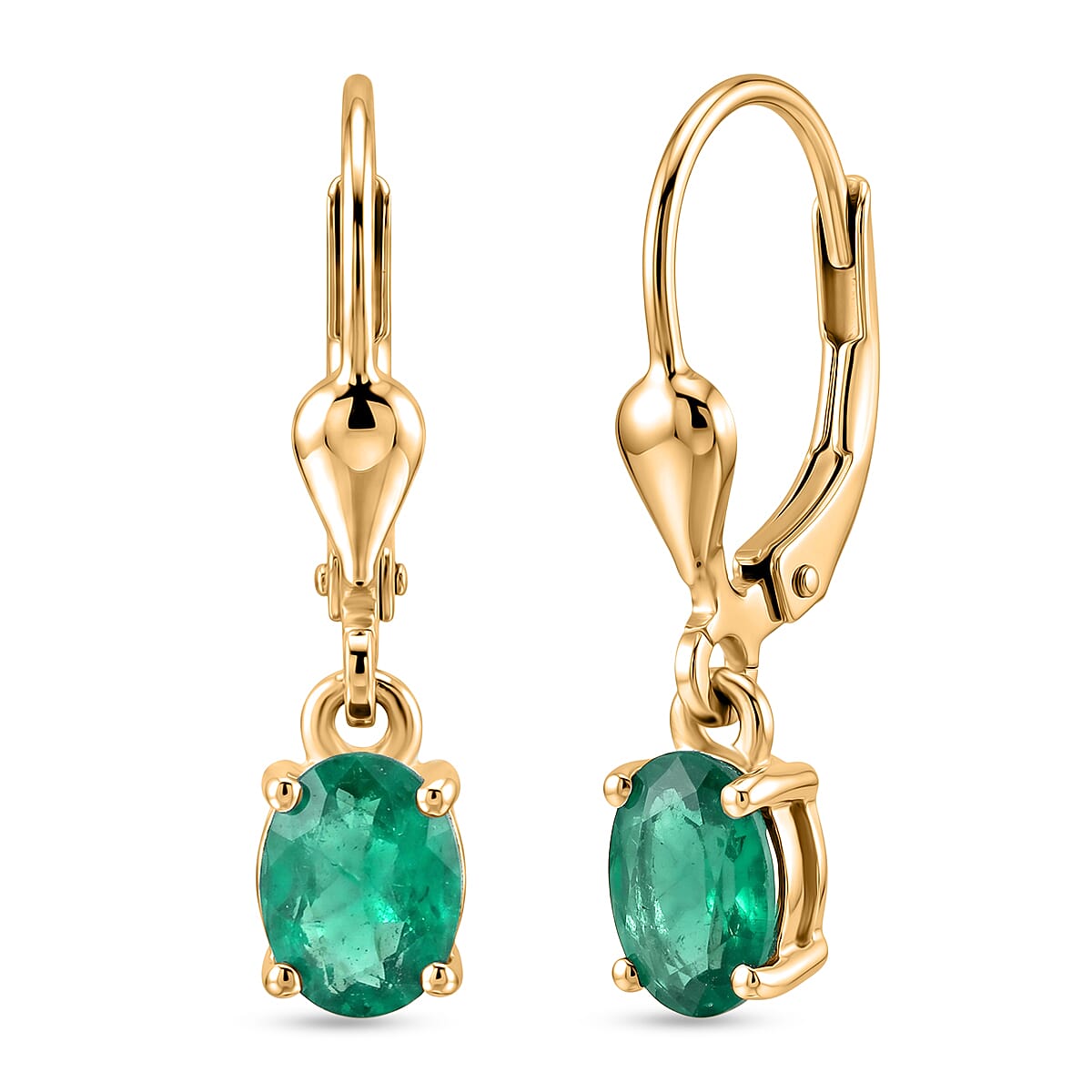 Royal Bali Collection - D'Joy Socoto Emerald Solitaire Lever Back Earring in 18K Vermeil Yellow Gold Plated Sterling Silver