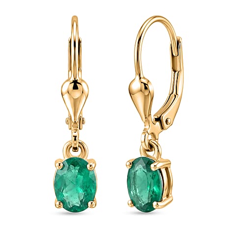 Royal Bali Collection - D'Joy Socoto Emerald Solitaire Lever Back Earring in 18K Vermeil Yellow Gold Plated Sterling Silver