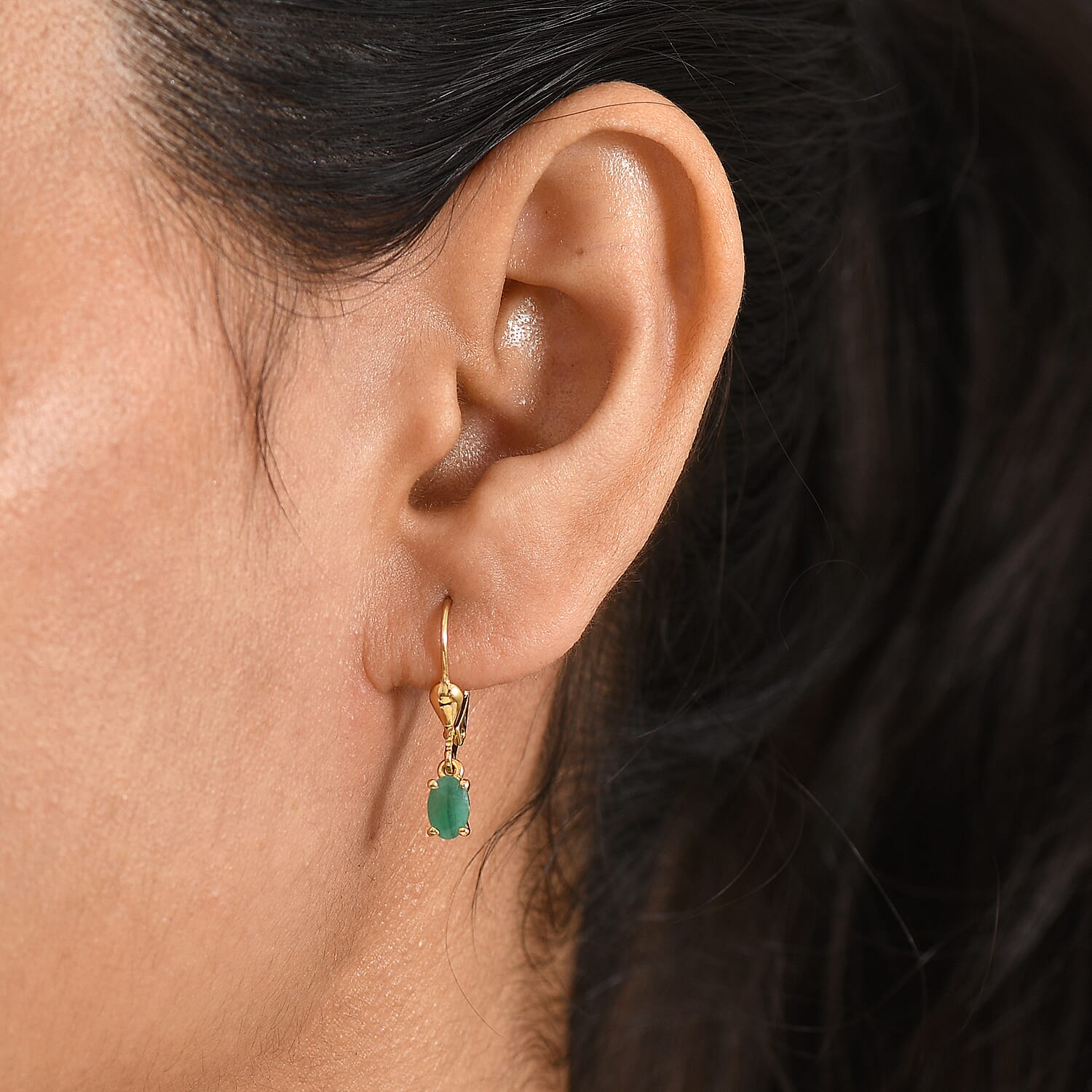 Royal Bali Collection - D'Joy Socoto Emerald Solitaire Lever Back Earring in 18K Vermeil Yellow Gold Plated Sterling Silver