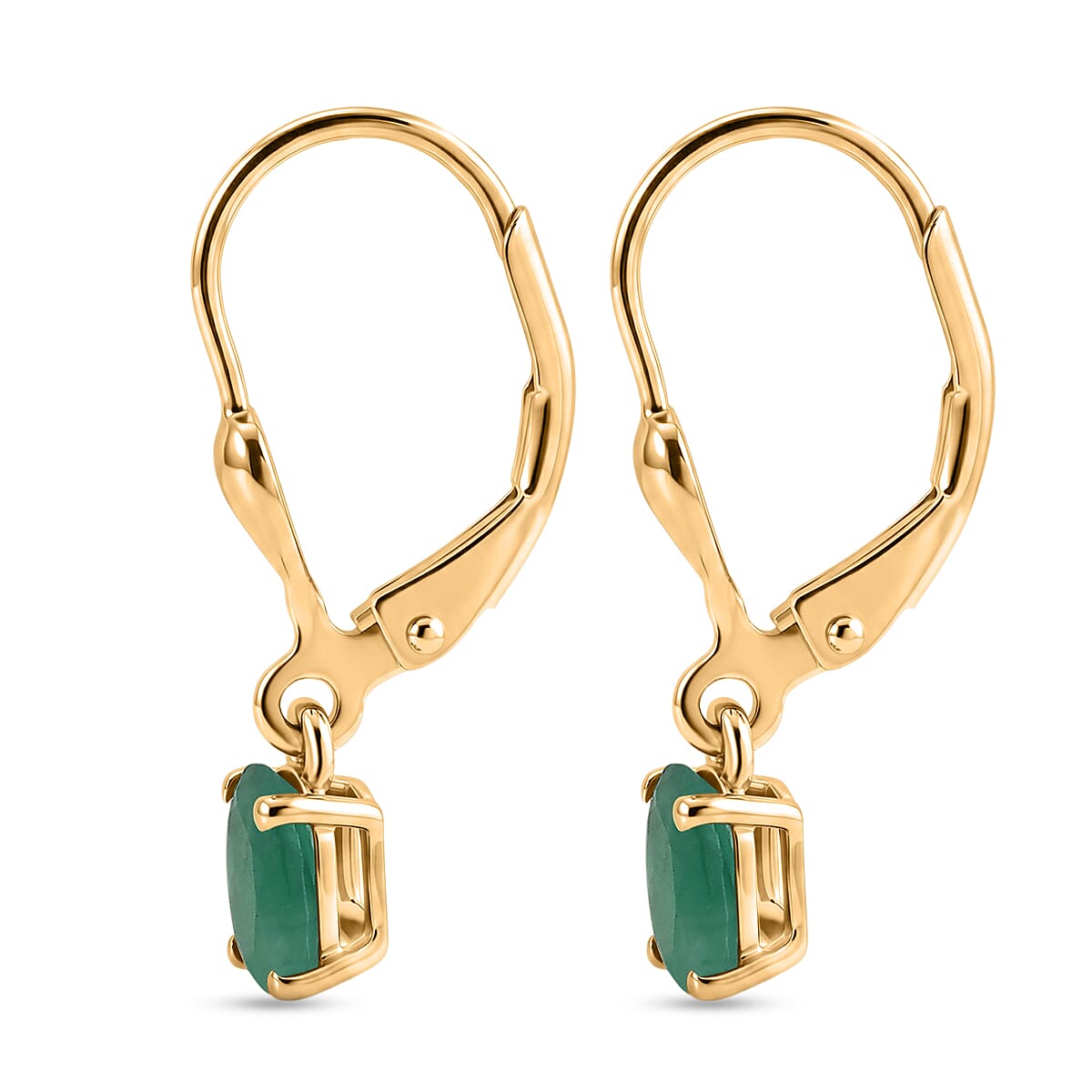 Royal Bali Collection - D'Joy Socoto Emerald Solitaire Lever Back Earring in 18K Vermeil Yellow Gold Plated Sterling Silver