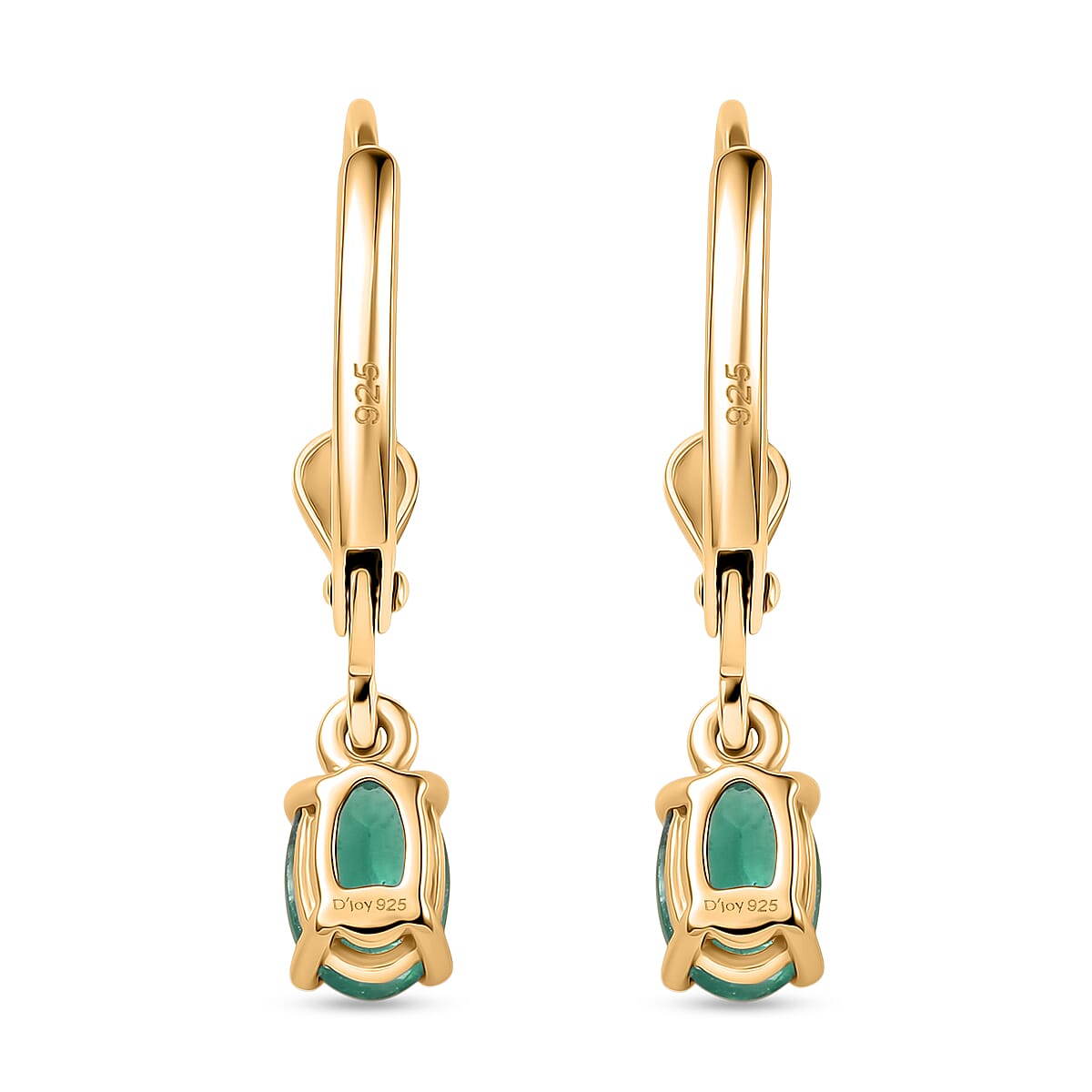 Royal Bali Collection - D'Joy Socoto Emerald Solitaire Lever Back Earring in 18K Vermeil Yellow Gold Plated Sterling Silver