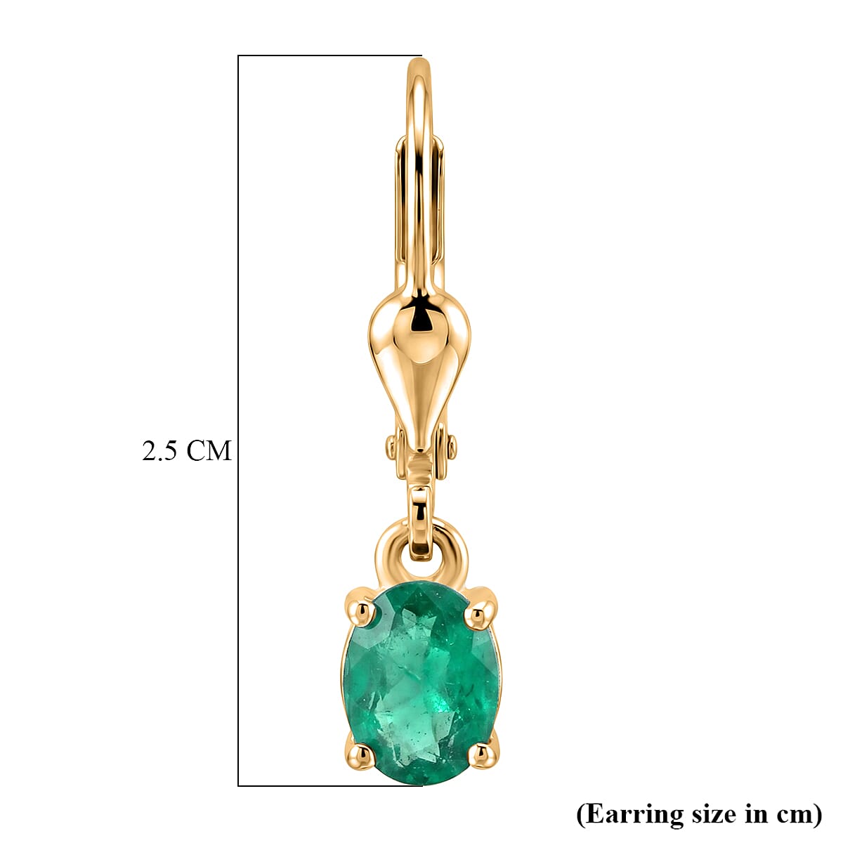 Royal Bali Collection - D'Joy Socoto Emerald Solitaire Lever Back Earring in 18K Vermeil Yellow Gold Plated Sterling Silver