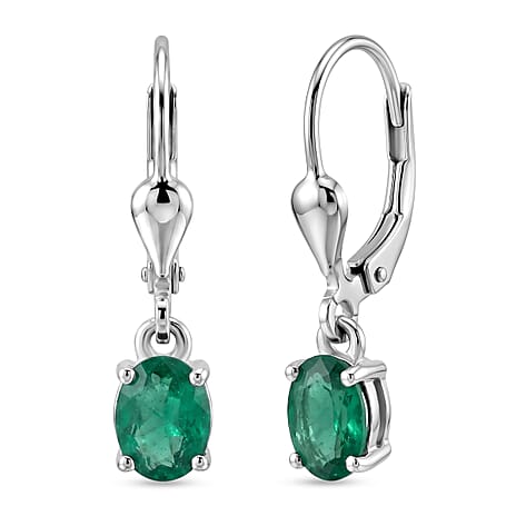 Royal Bali Collection - D'Joy Socoto Emerald Solitaire Lever Back Earring in Rhodium Overlay Sterling Silver