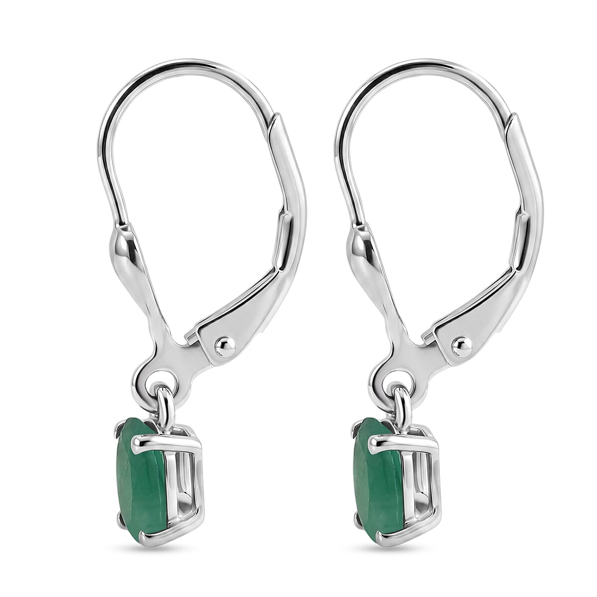 Royal Bali Collection - D'Joy Socoto Emerald Solitaire Lever Back Earring in Rhodium Overlay Sterling Silver