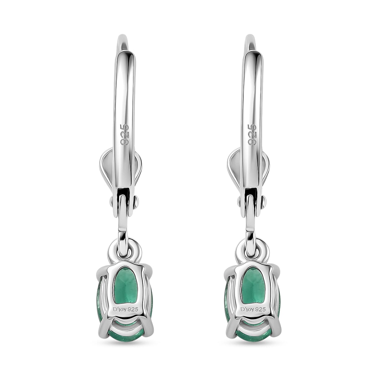 Royal Bali Collection - D'Joy Socoto Emerald Solitaire Lever Back Earring in Rhodium Overlay Sterling Silver