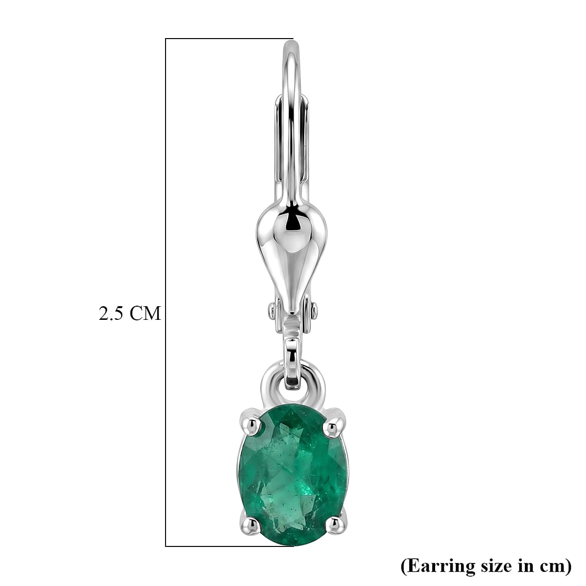 Royal Bali Collection - D'Joy Socoto Emerald Solitaire Lever Back Earring in Rhodium Overlay Sterling Silver