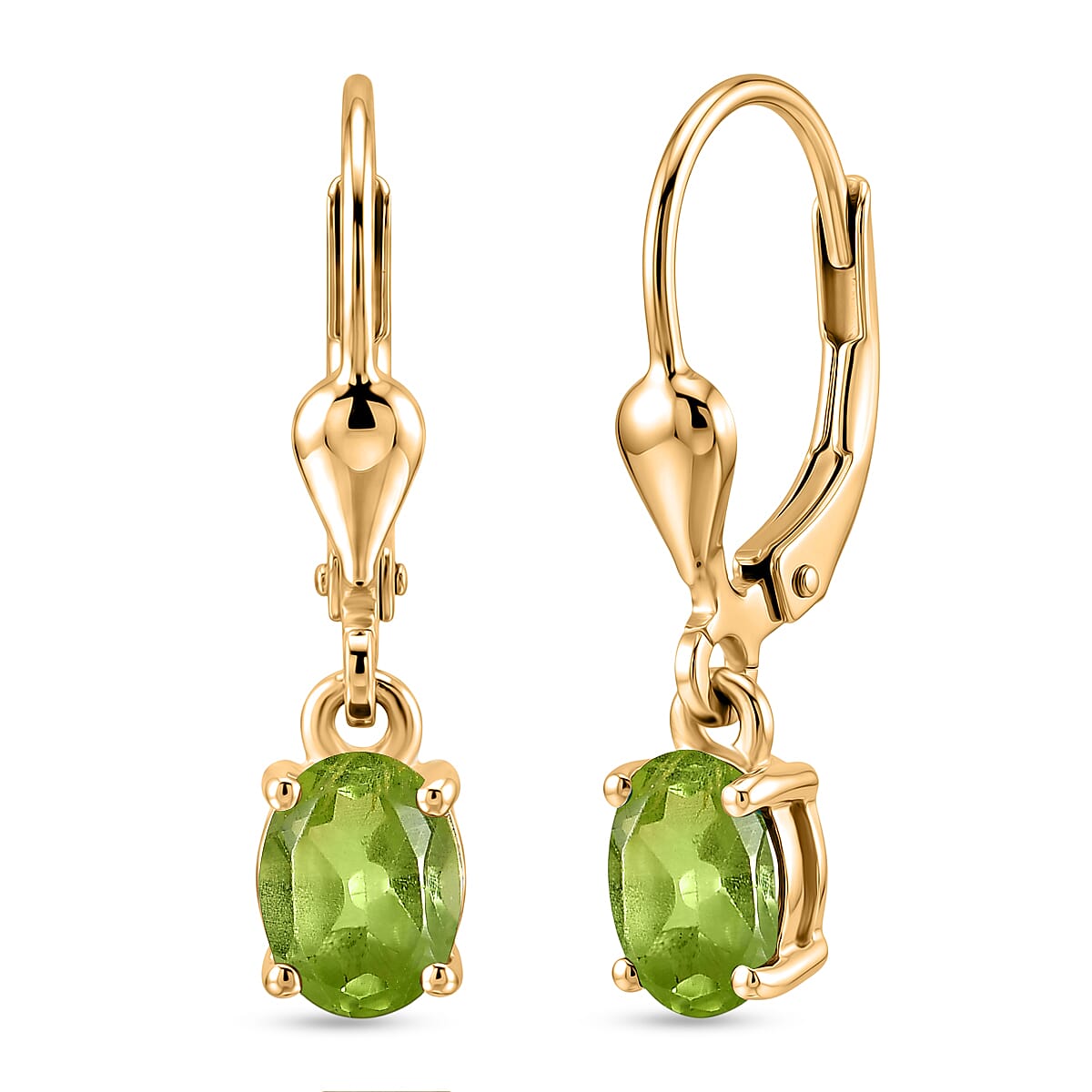 Royal Bali Collection - D'Joy Peridot Solitaire Lever Back Earring in 18K Vermeil Yellow Gold Plated Sterling Silver 1.05 Ct.