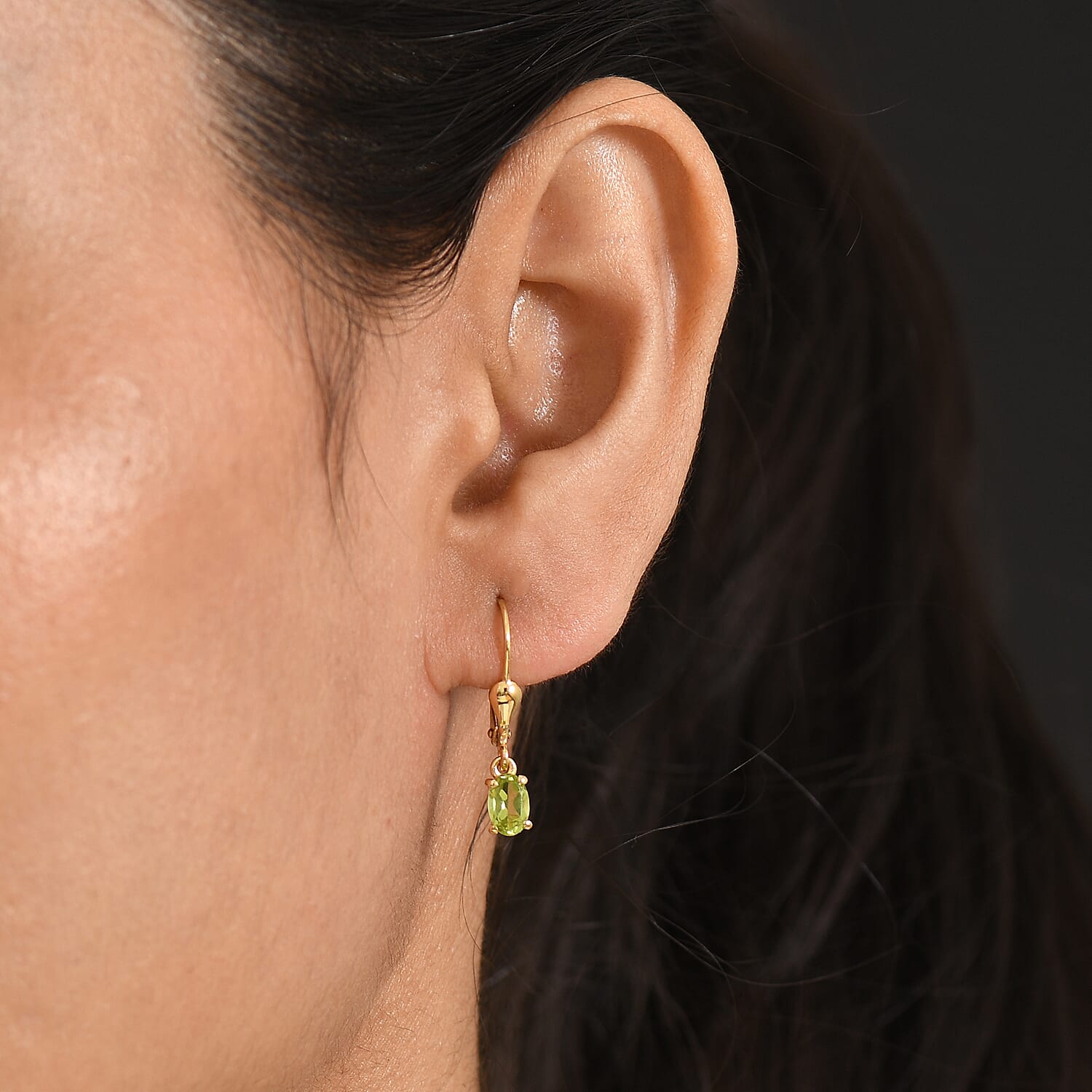 Royal Bali Collection - D'Joy Peridot Solitaire Lever Back Earring in 18K Vermeil Yellow Gold Plated Sterling Silver 1.05 Ct.