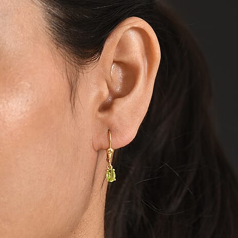 Royal Bali Collection - D'Joy Peridot Solitaire Lever Back Earring in 18K Vermeil Yellow Gold Plated Sterling Silver 1.05 Ct.
