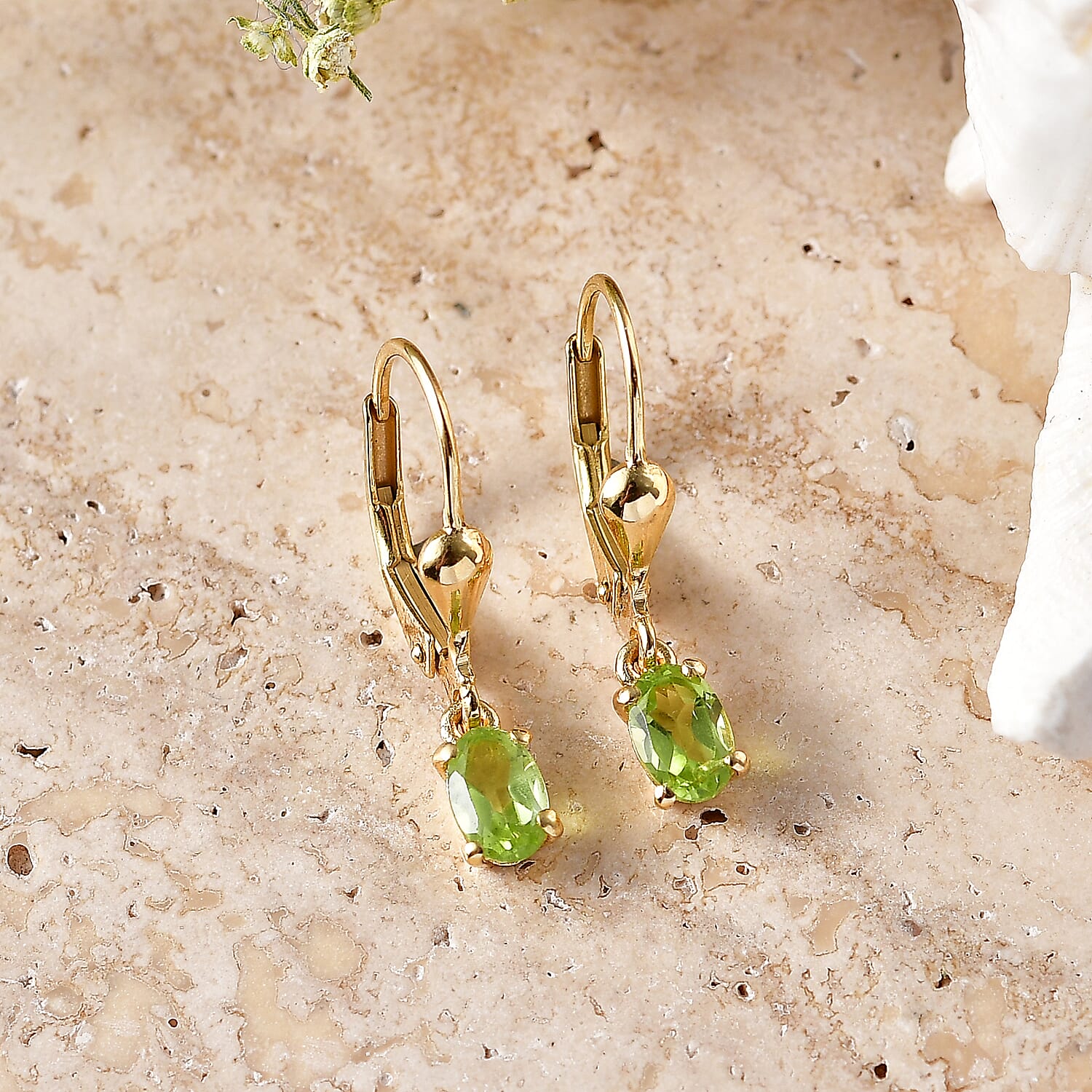 Royal Bali Collection - D'Joy Peridot Solitaire Lever Back Earring in 18K Vermeil Yellow Gold Plated Sterling Silver 1.05 Ct.
