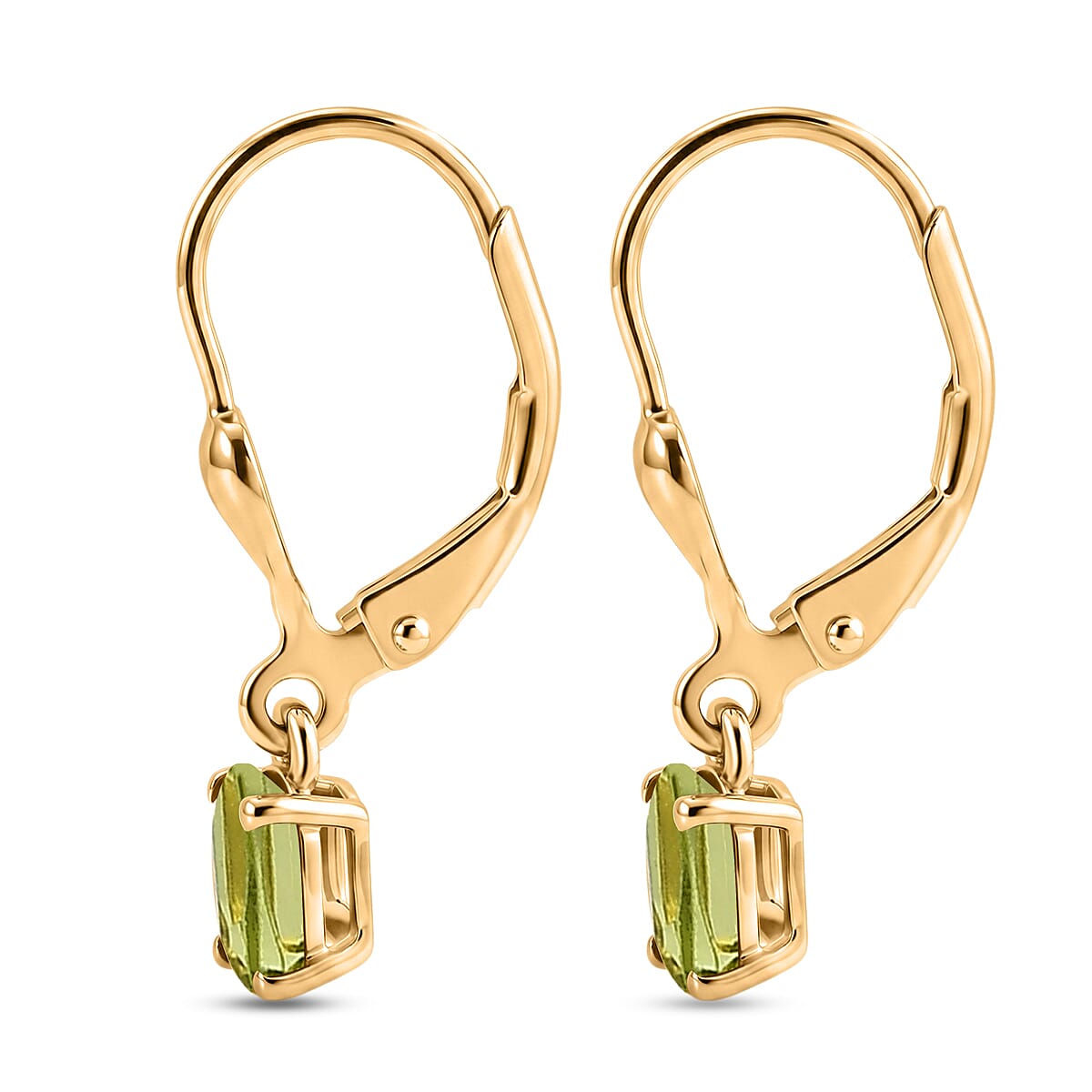 Royal Bali Collection - D'Joy Peridot Solitaire Lever Back Earring in 18K Vermeil Yellow Gold Plated Sterling Silver 1.05 Ct.