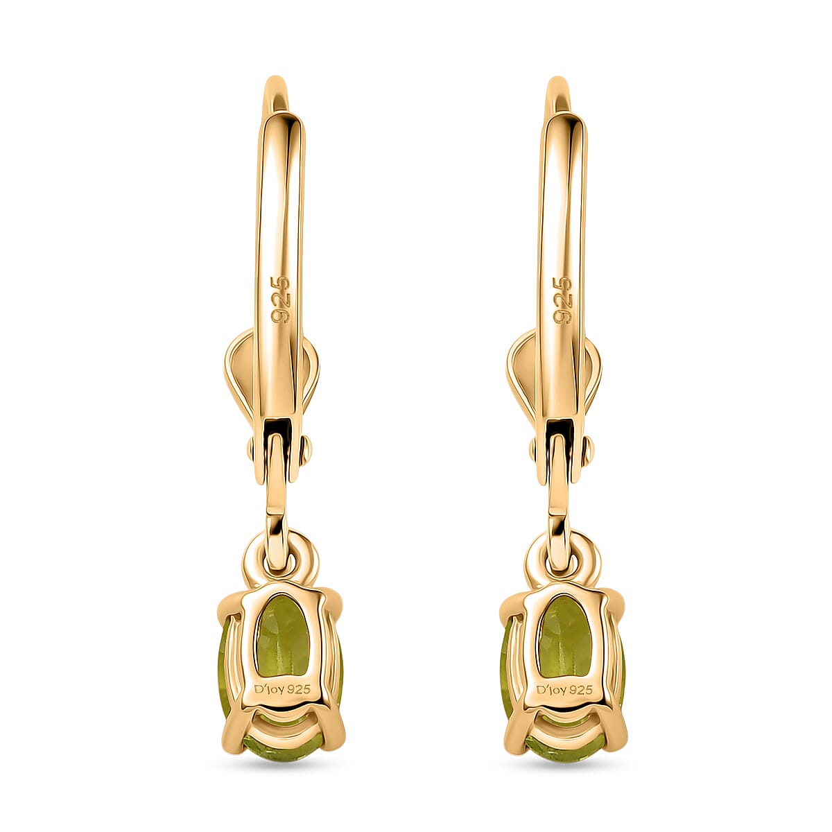 Royal Bali Collection - D'Joy Peridot Solitaire Lever Back Earring in 18K Vermeil Yellow Gold Plated Sterling Silver 1.05 Ct.