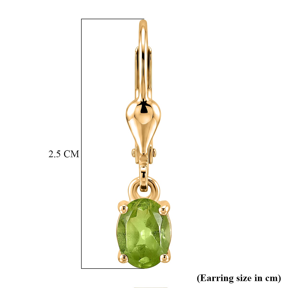Royal Bali Collection - D'Joy Peridot Solitaire Lever Back Earring in 18K Vermeil Yellow Gold Plated Sterling Silver 1.05 Ct.