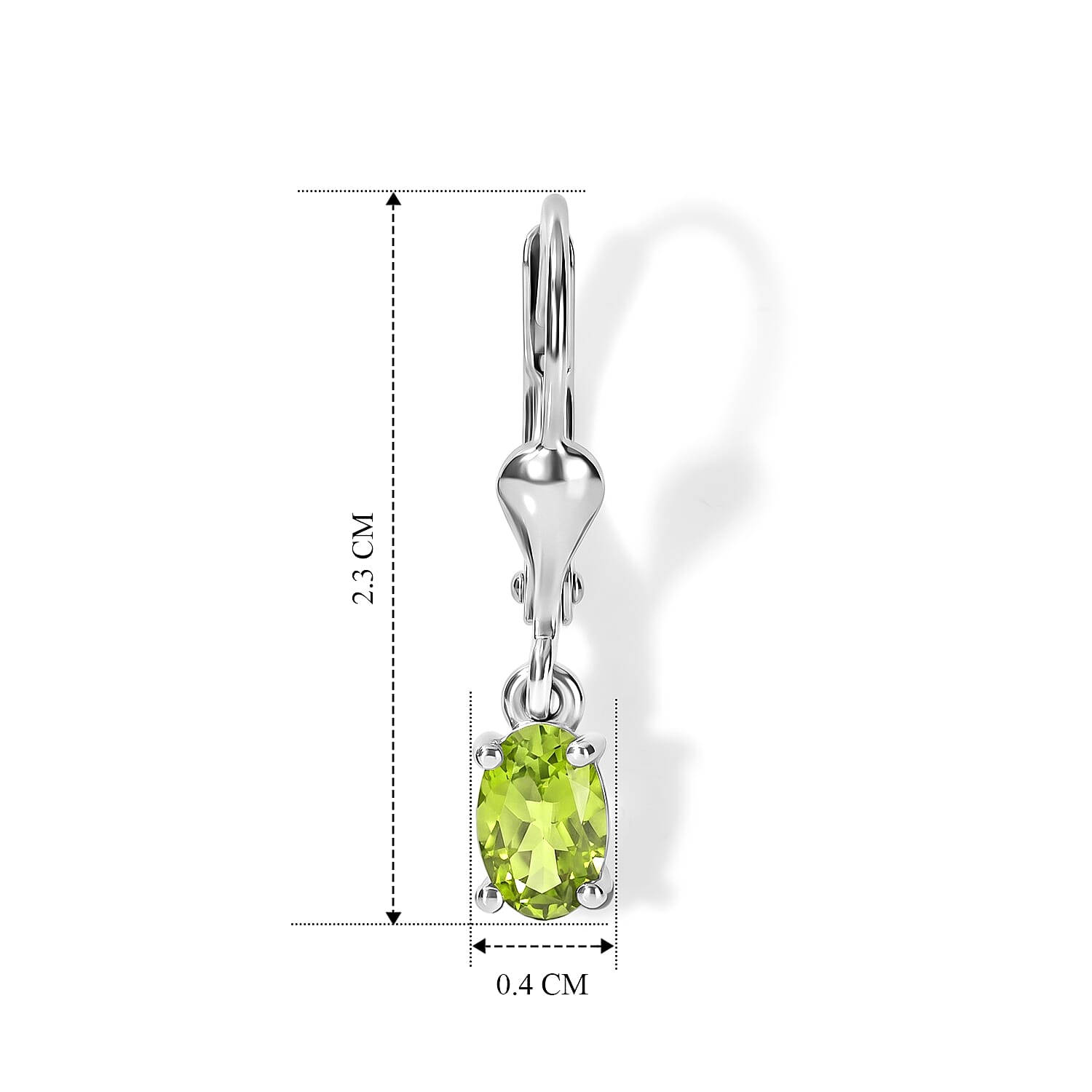 Peridot Solitaire Lever Back Earring in Rhodium OverlaySterling Silver  1.046  Ct.