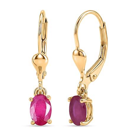 Royal Bali Collection - D'Joy African Ruby Solitaire Lever Back Earring in 18K Vermeil Yellow Gold Plated Sterling Silver 1.38 Ct.