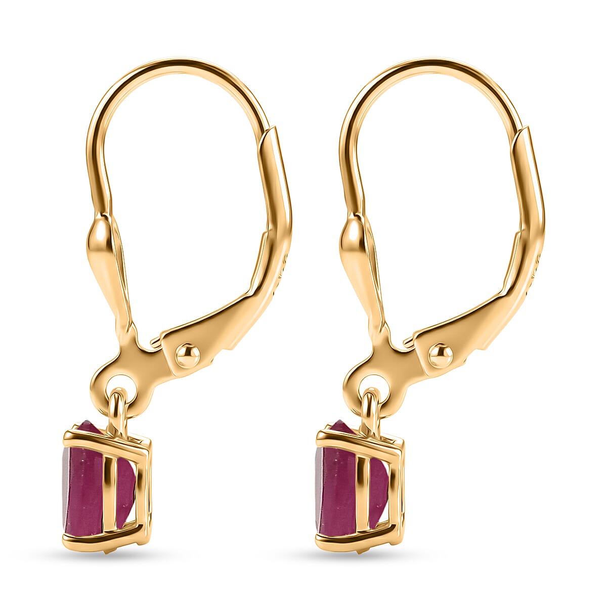 Royal Bali Collection - D'Joy African Ruby Solitaire Lever Back Earring in 18K Vermeil Yellow Gold Plated Sterling Silver 1.38 Ct.