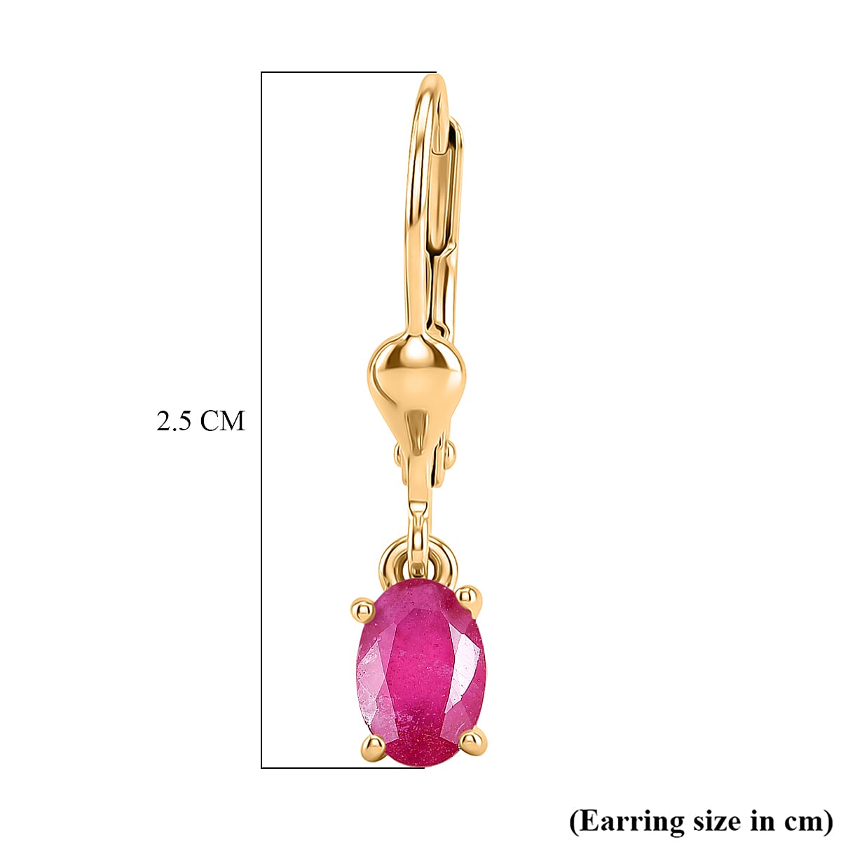 Royal Bali Collection - D'Joy African Ruby Solitaire Lever Back Earring in 18K Vermeil Yellow Gold Plated Sterling Silver 1.38 Ct.