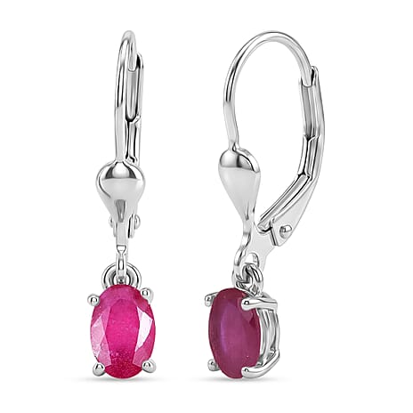 Royal Bali Collection - D'Joy African Ruby Solitaire Lever Back Earring in Rhodium Overlay Sterling Silver 1.38 Ct.