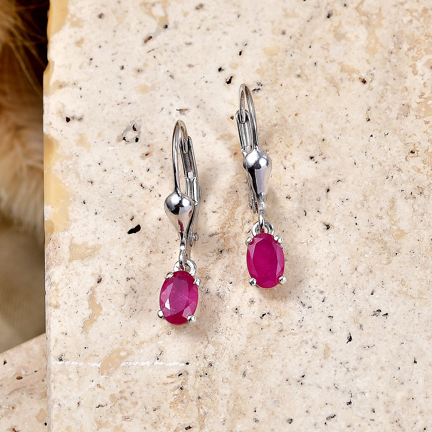 Royal Bali Collection - D'Joy African Ruby Solitaire Lever Back Earring in Rhodium Overlay Sterling Silver 1.38 Ct.