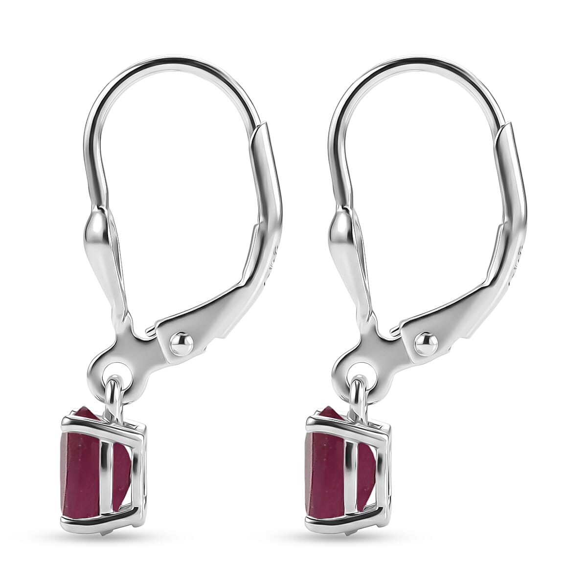 Royal Bali Collection - D'Joy African Ruby Solitaire Lever Back Earring in Rhodium Overlay Sterling Silver 1.38 Ct.