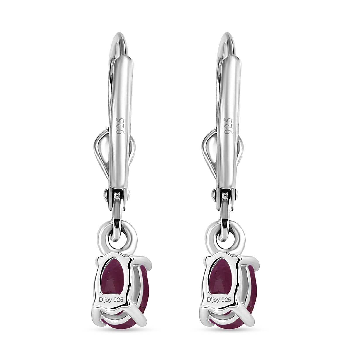 Royal Bali Collection - D'Joy African Ruby Solitaire Lever Back Earring in Rhodium Overlay Sterling Silver 1.38 Ct.