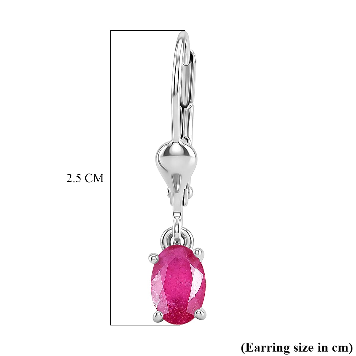 Royal Bali Collection - D'Joy African Ruby Solitaire Lever Back Earring in Rhodium Overlay Sterling Silver 1.38 Ct.
