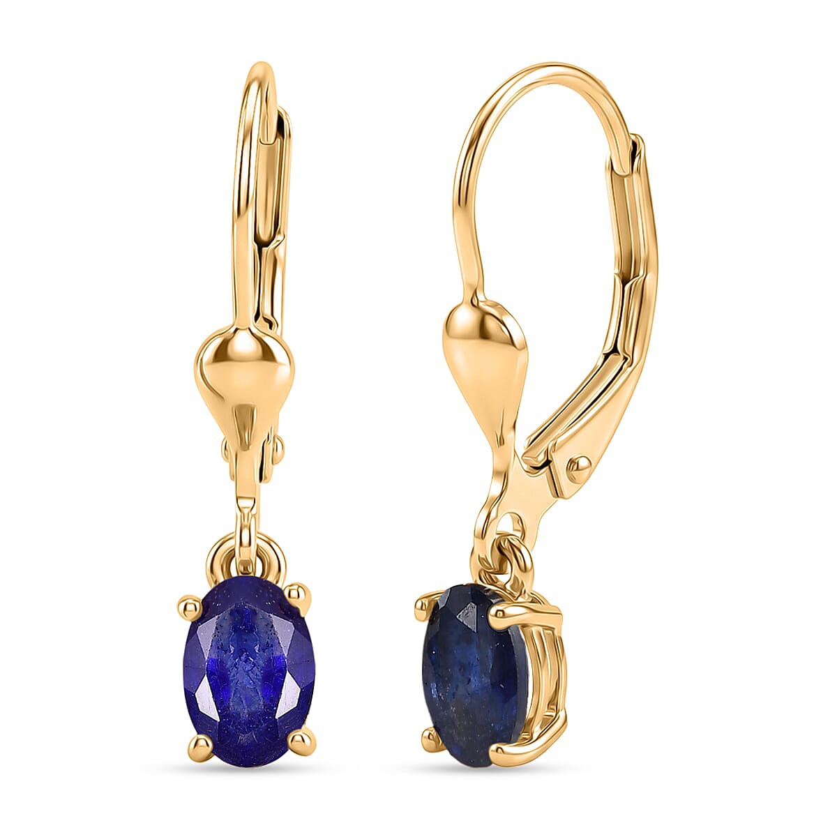 Royal Bali Collection - D'Joy Masoala Sapphire Solitaire Lever Back Earring in 18K Vermeil Yellow Gold Plated Sterling Silver 1.46 Ct.