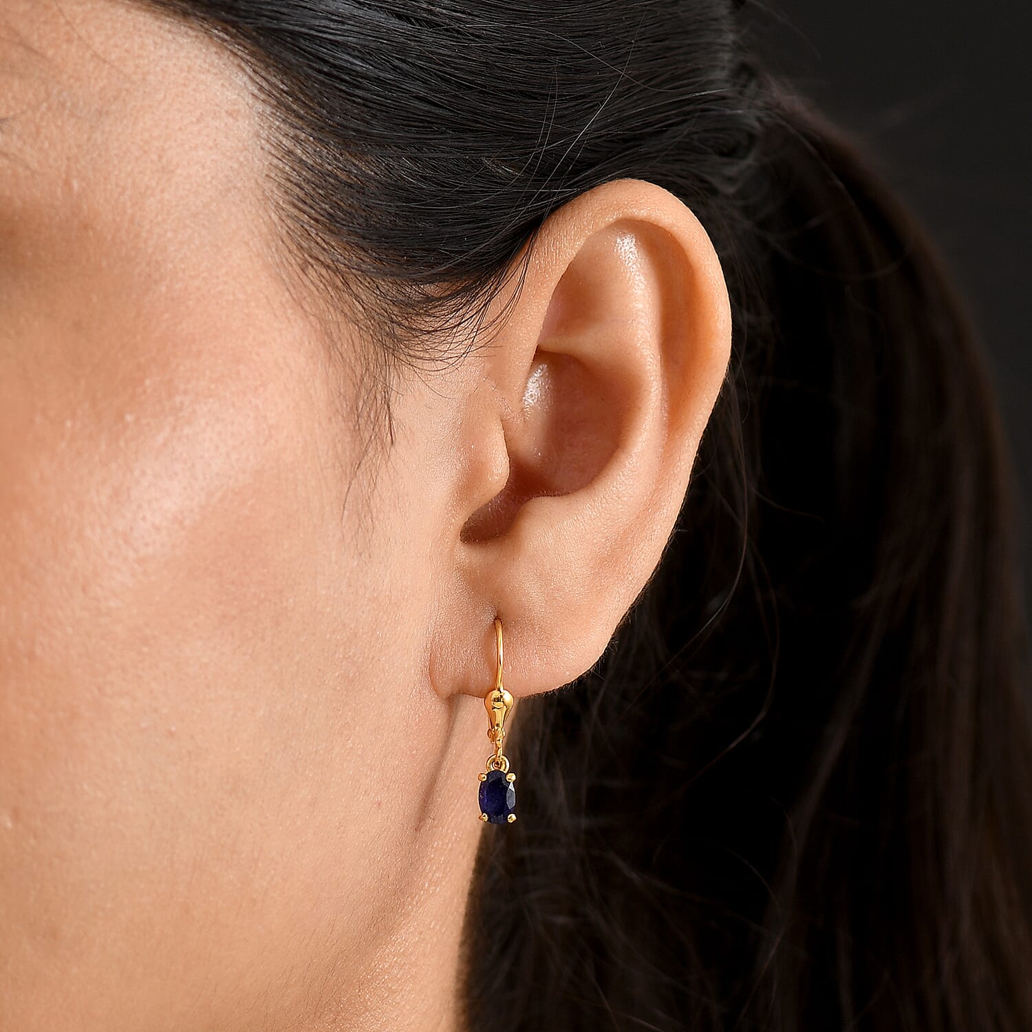 Royal Bali Collection - D'Joy Masoala Sapphire Solitaire Lever Back Earring in 18K Vermeil Yellow Gold Plated Sterling Silver 1.46 Ct.